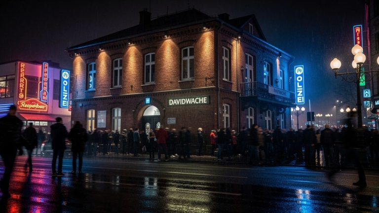 Polizeiwache Davidwache bei Nacht: Das pulsierende Herz des Kiezes